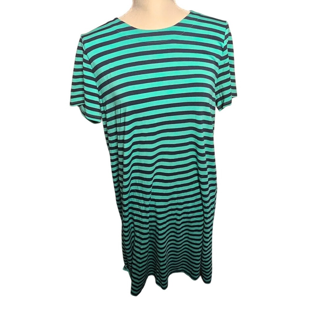 J.Jill Wearever Mint Green Navy Blue Striped Knit Dress Short Sleeve Medium NWT